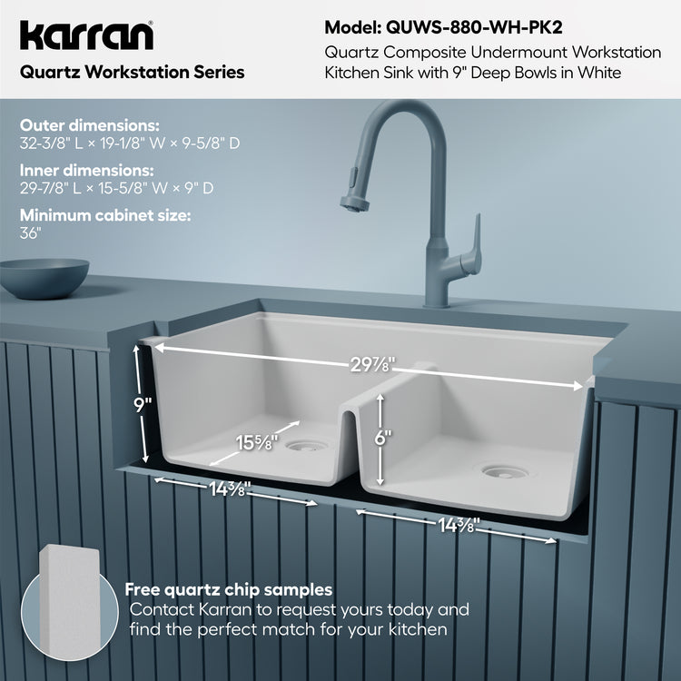 QUWS-880-WH-PK2 Dimensions