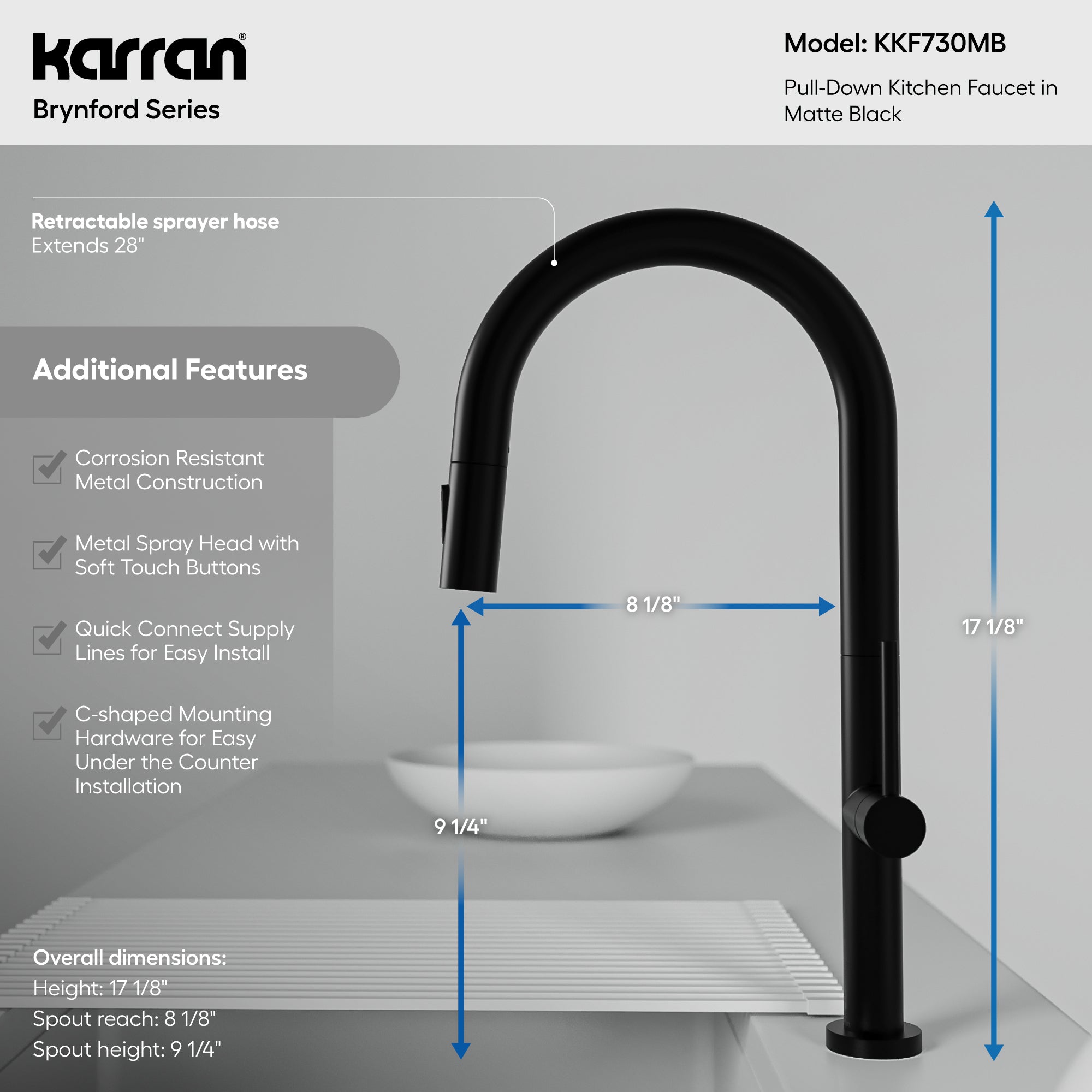 Brynford Single Handle Pull-Down Sprayer Kitchen Faucet in Matte