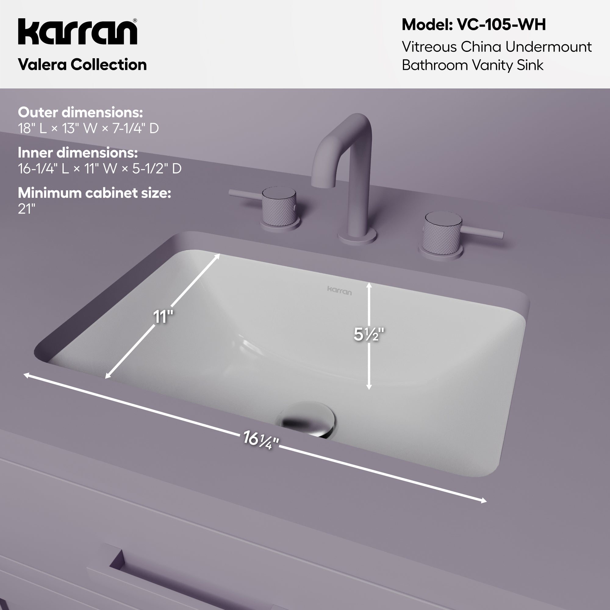 VC-105 Undermount Vitreous China Vanity Sink | Karran