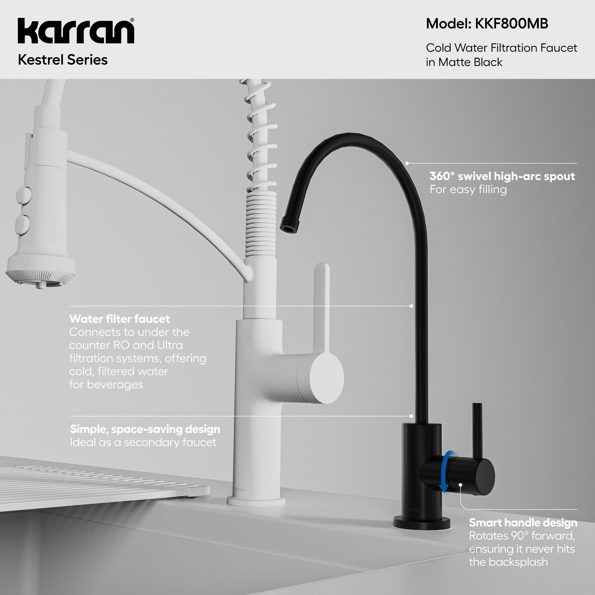 Kestrel Single Handle Beverage Faucet in Matte Black | Karran