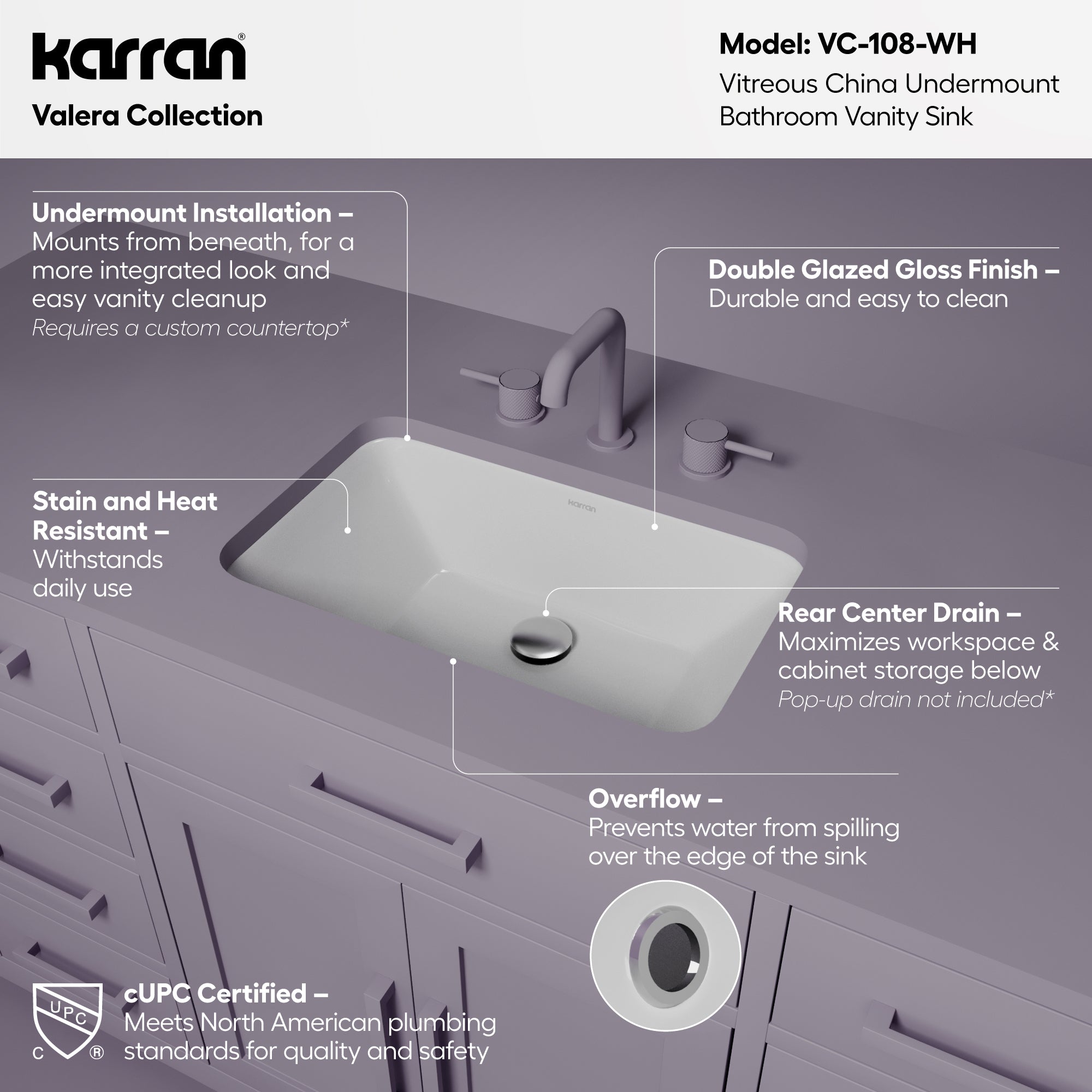 VC-108 Undermount Vitreous China Vanity Sink | Karran