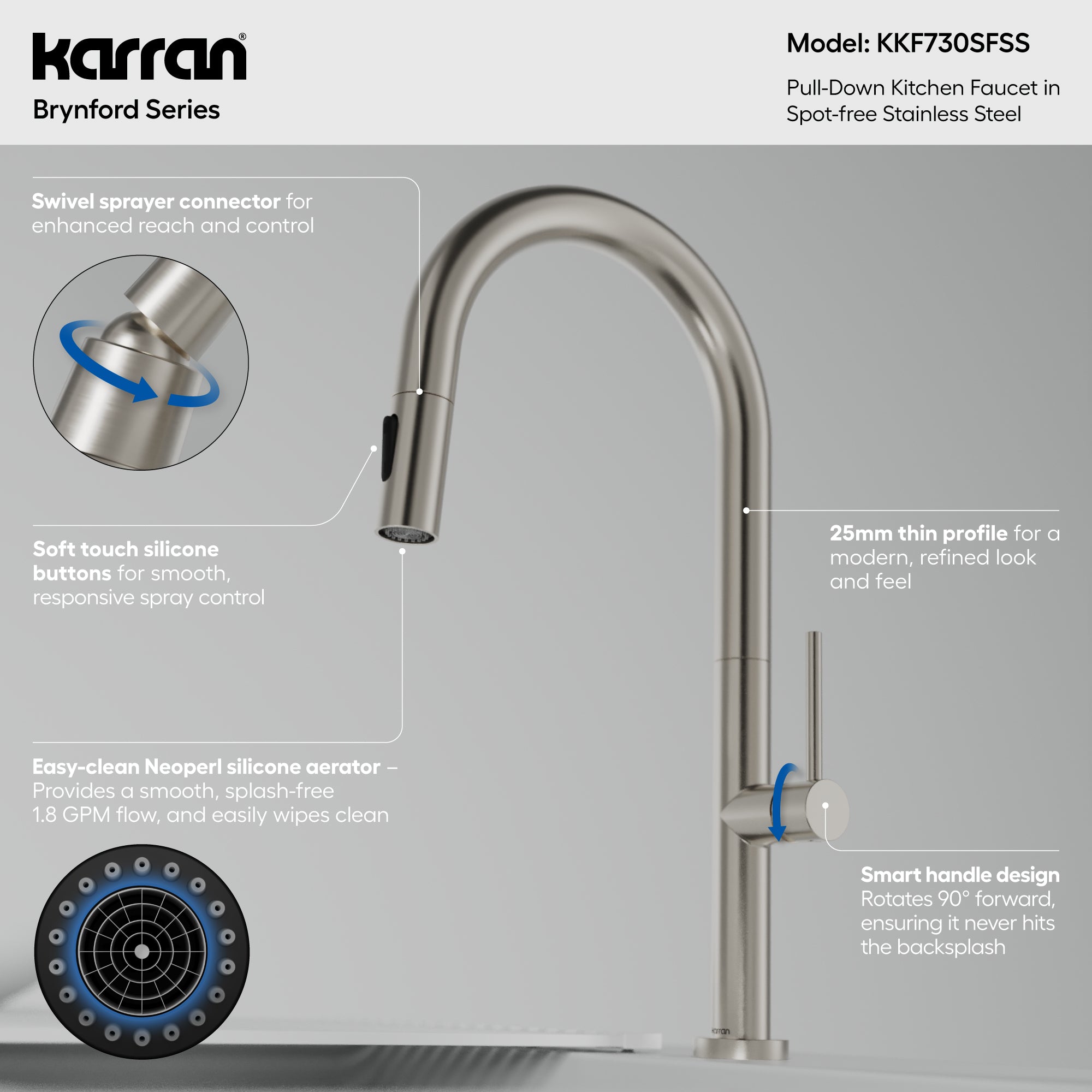 Brynford Single Handle Pull-Down Sprayer Kitchen Faucet in Spot