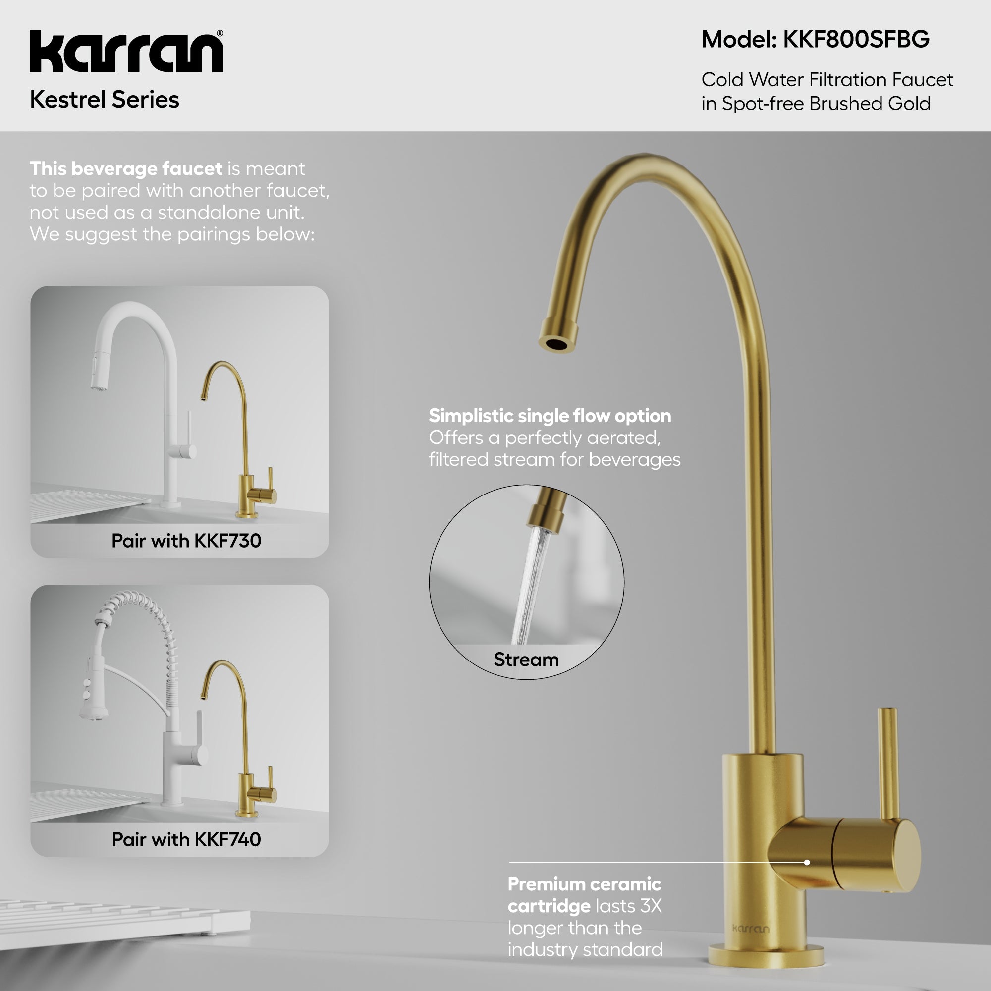 Kestrel Single Handle Beverage Faucet in Spot-Free Brushed Gold