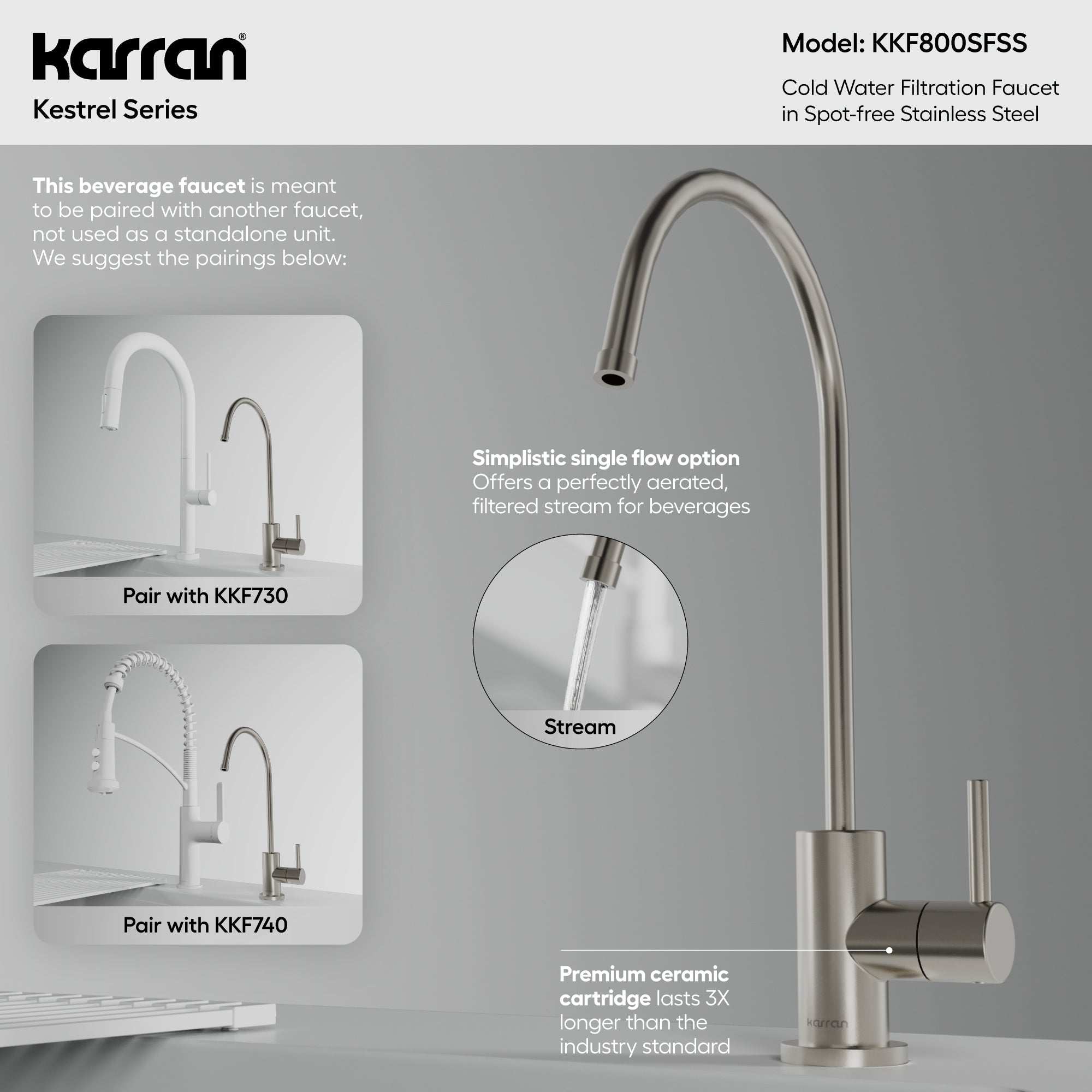 Kestrel Single Handle Beverage Faucet in Spot-Free Stainless Steel
