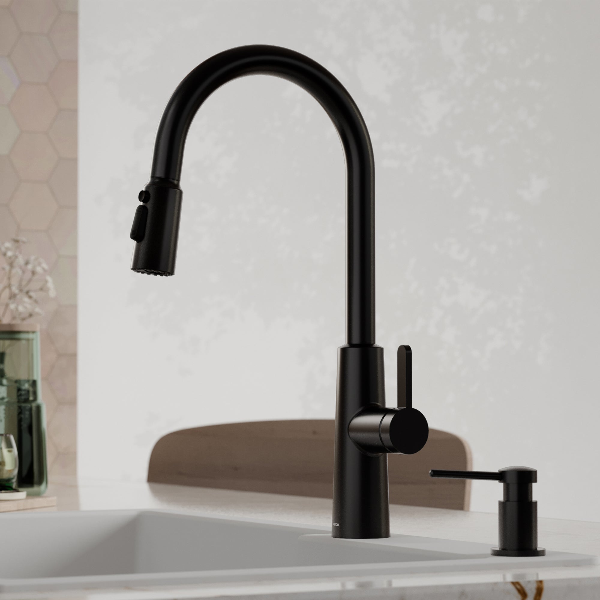 Elmsworth Pull-Down Sprayer Kitchen Faucet in Matte Black | Karran