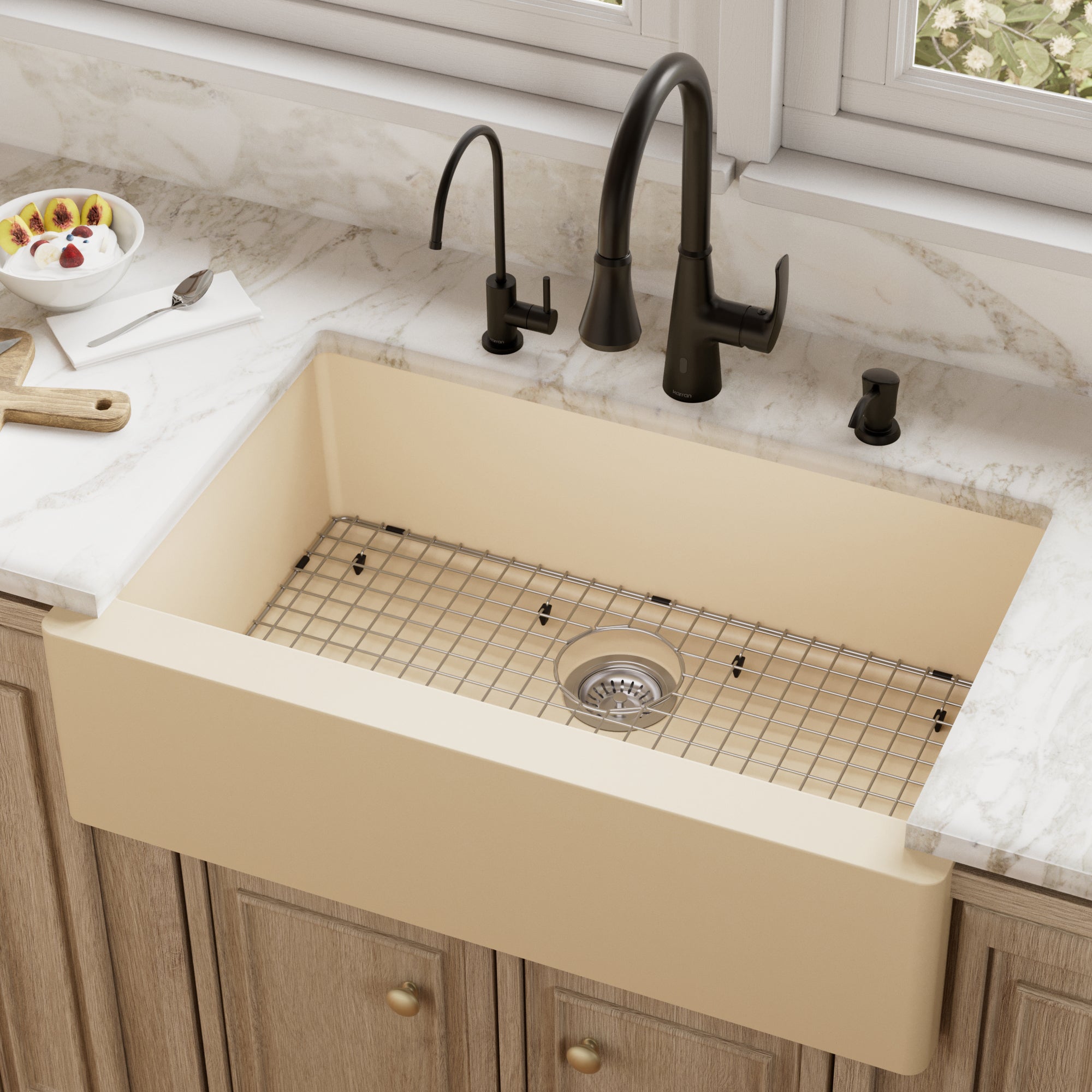 【nyanpon】unicoADDAY キッチンカウンター　W820 QA-740-Farmhouse/Apron-Front Quartz Composite 34 inch Single Bowl
