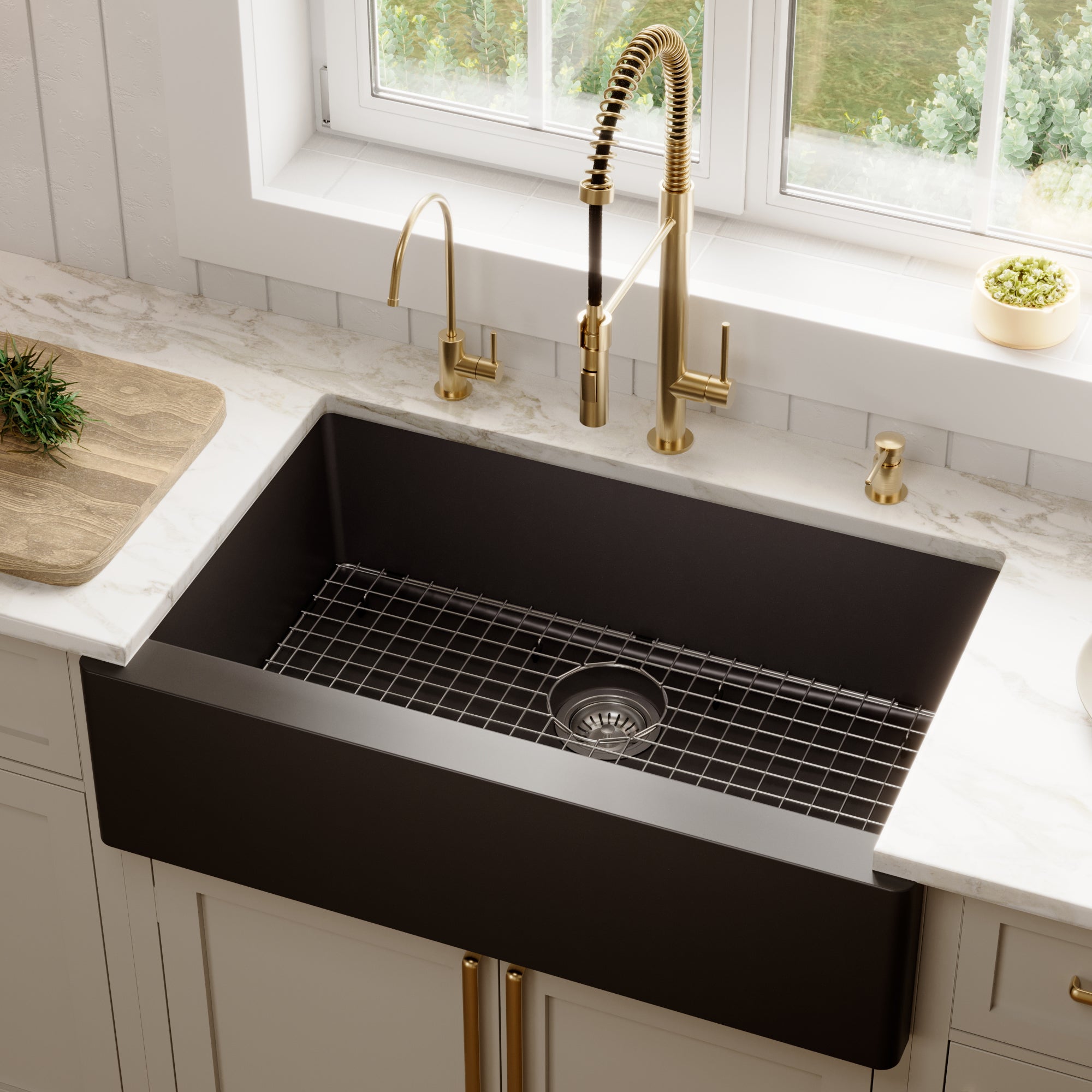 QA-740-Farmhouse/Apron-Front Quartz Composite 34 inch Single Bowl