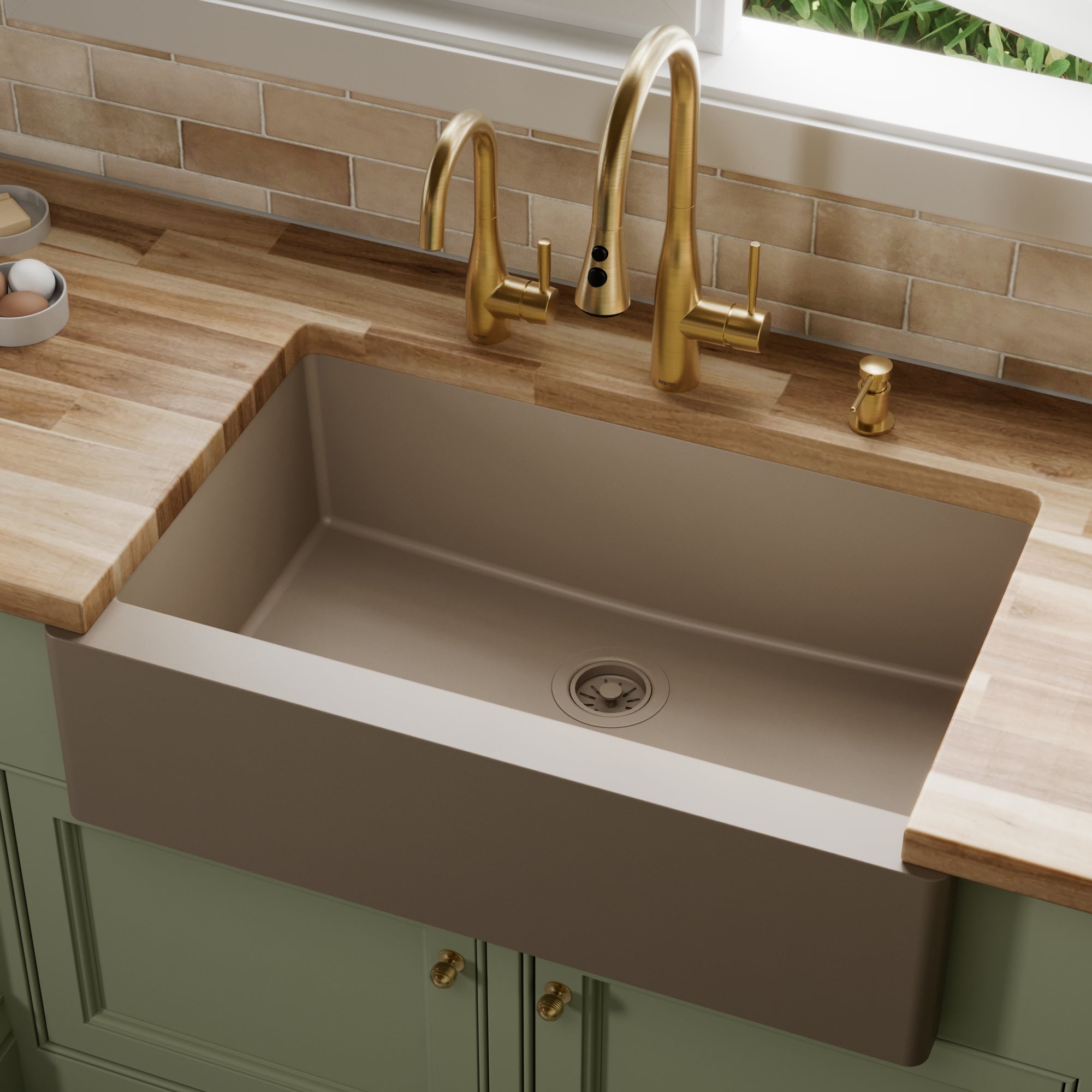 QA-740 Farmhouse/Apron-Front Quartz Composite 34 in. Single Bowl