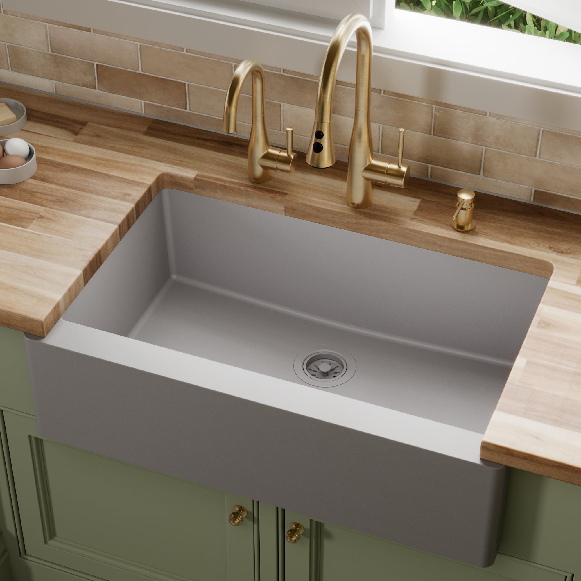 QA-740 Farmhouse/Apron-Front Quartz Composite 34 in. Single Bowl