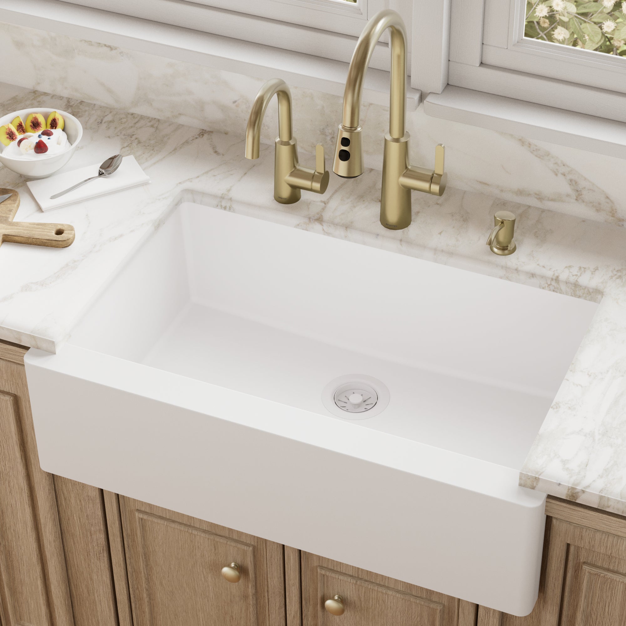 QA-740 Farmhouse/Apron-Front Quartz Composite 34 in. Single Bowl