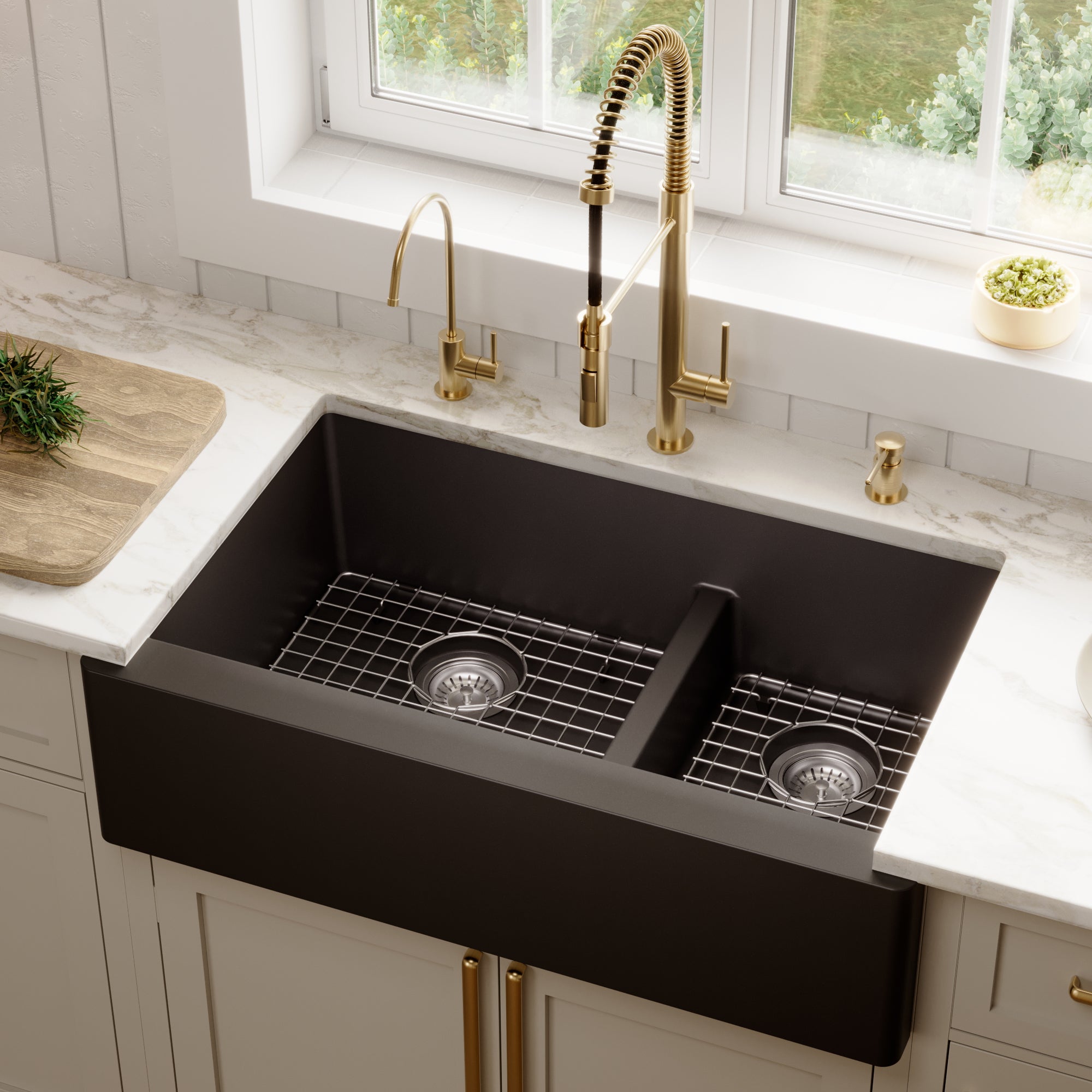 QA-760-Farmhouse Apron Front Quartz Composite 34 inch 60/40 Double