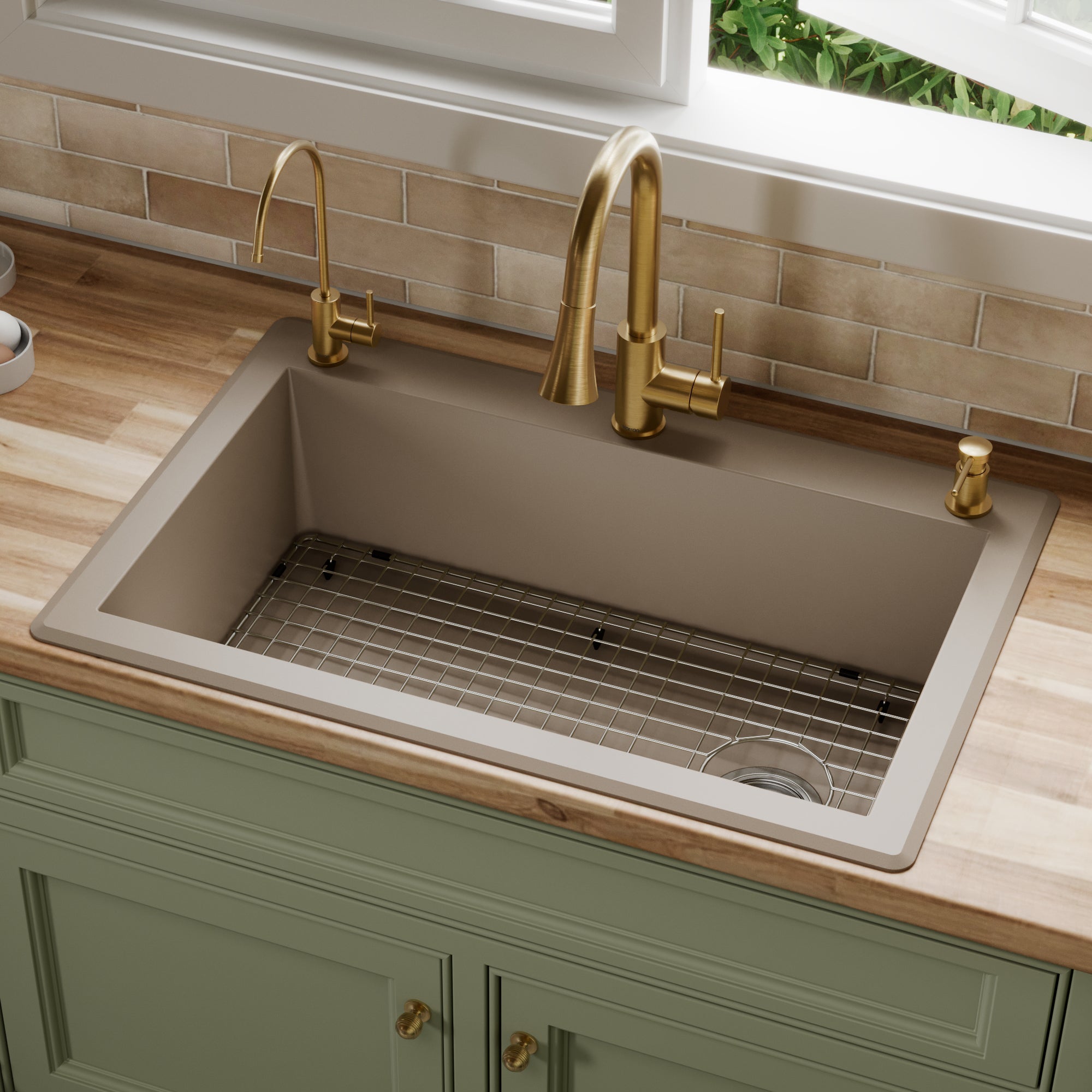 QT-670-Drop-In Quartz Composite 33 inch Single Bowl Kitchen Sink