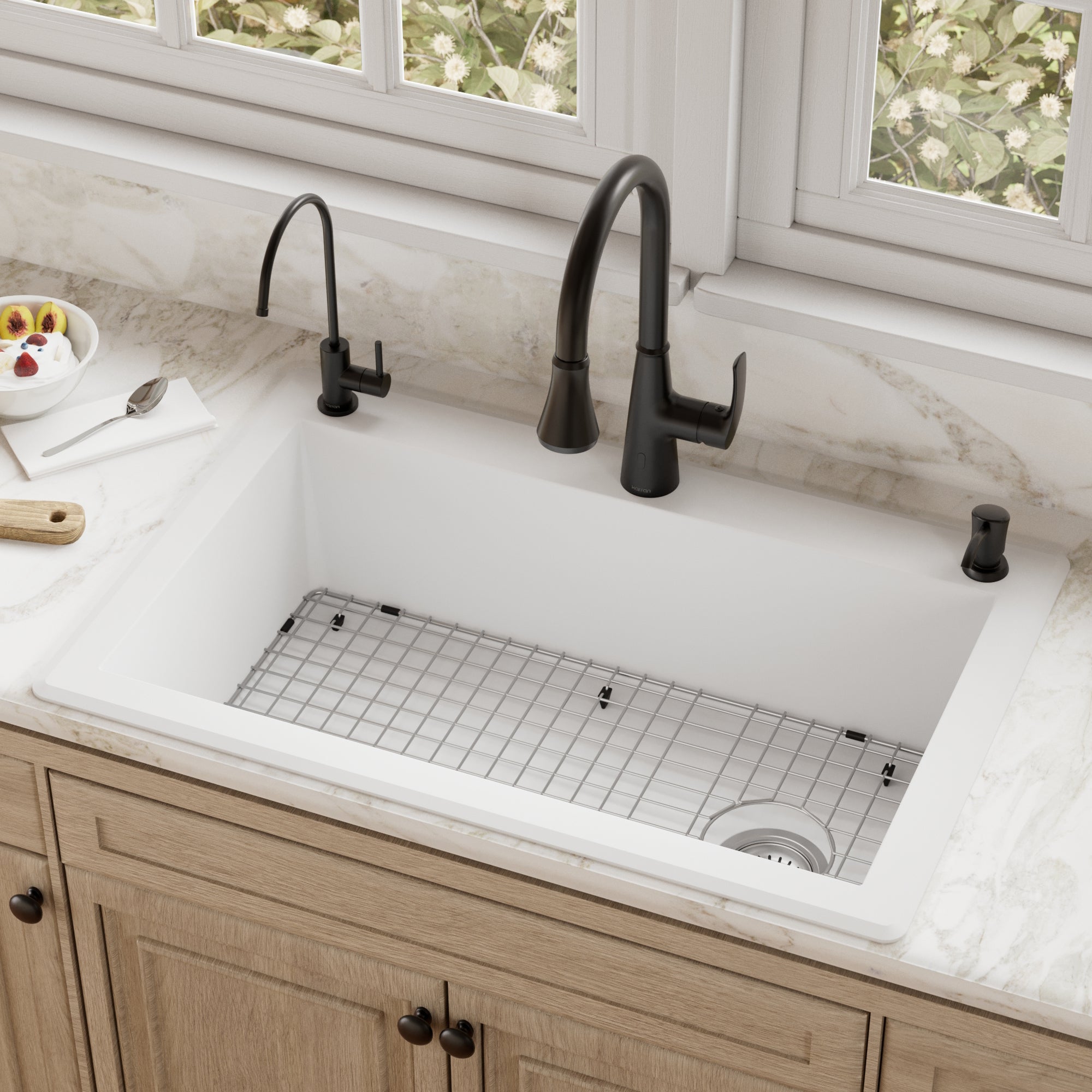 QT-670-Drop-In Quartz Composite 33 inch Single Bowl Kitchen Sink