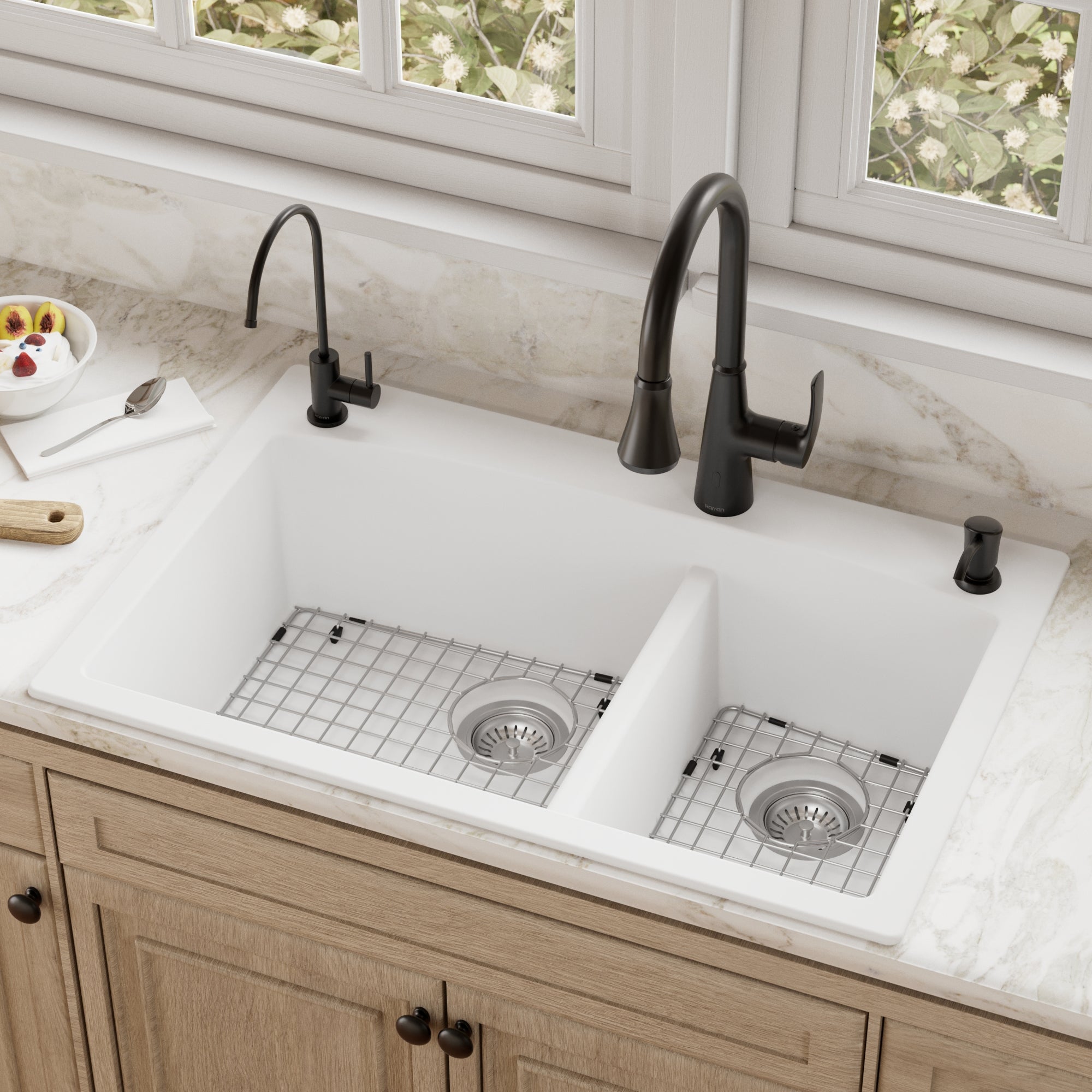 QT-711-Drop-In Quartz Composite 33 inch 60/40 Double Bowl Kitchen