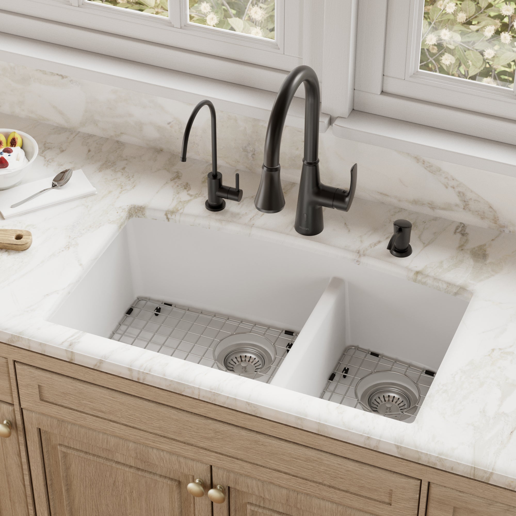 QU-711 Undermount Quartz Composite 32 inch Double Bowl 60/40