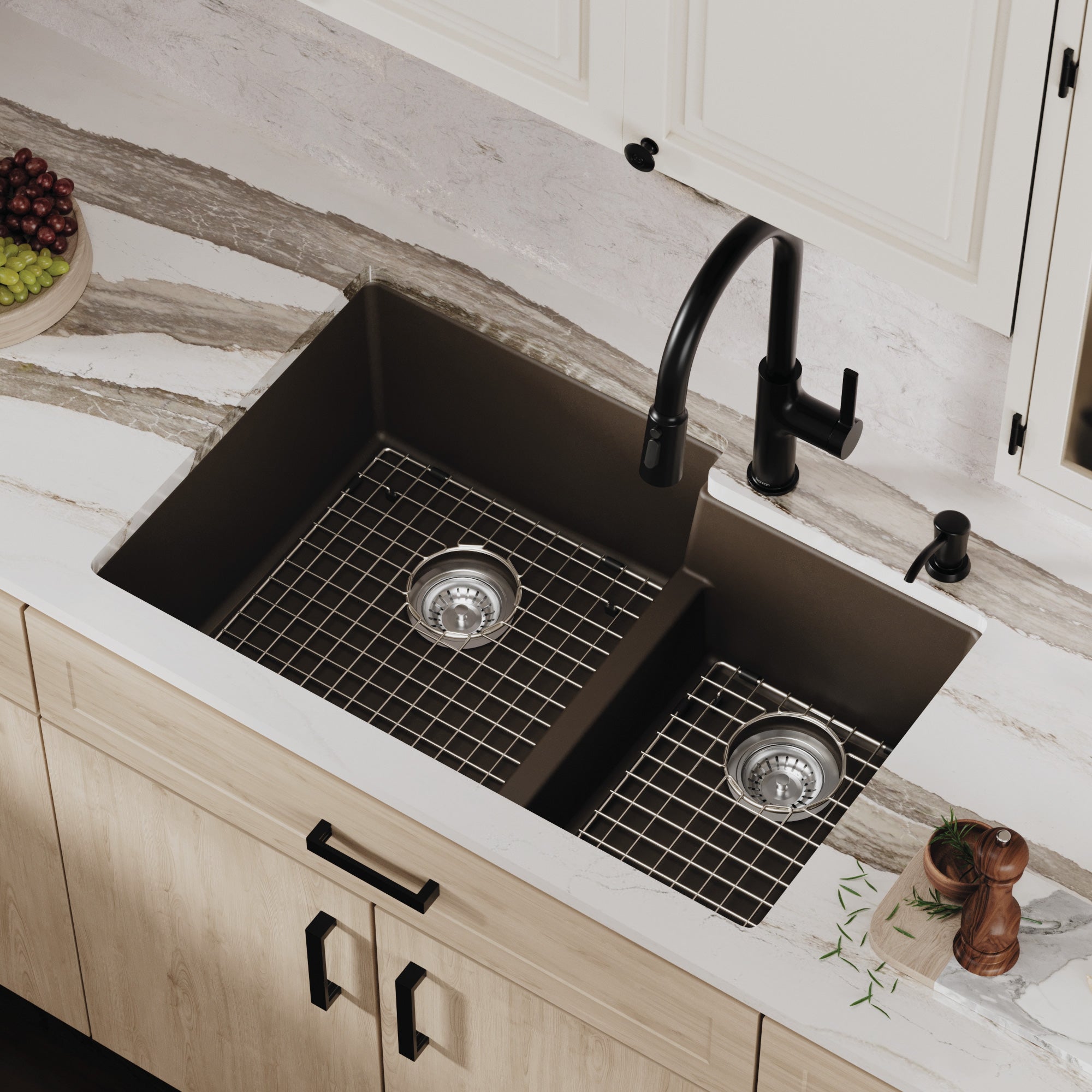 QU-811 Undermount Quartz Composite 32 inch Large/Small Bowl