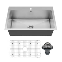 33" Top Mount Large Single Bowl Stainless Steel Kitchen Sink Kit