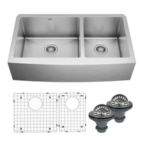 36" Farmhouse Double Offset Bowl Stainless Steel Kitchen Sink Kit