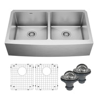 36" Farmhouse Double Equal Bowl Stainless Steel Kitchen Sink Kit