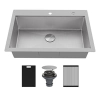 Matrix 33" Top Mount Workstation 16 Gauge Single Bowl Stainless Steel Kitchen Sink with Accessories