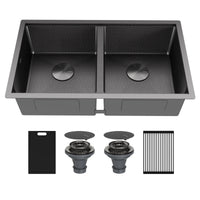 Matrix 32" Undermount Workstation 16 Gauge Double Bowl Stainless Steel Kitchen Sink In Gunmetal Grey with Accessories