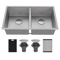 Matrix 32" Undermount Workstation 16 Gauge Double Bowl Stainless Steel Kitchen Sink with Accessories