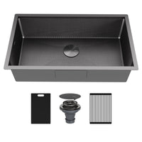 Matrix 32" Undermount Workstation 16 Gauge Single Bowl Stainless Steel Kitchen Sink In Gunmetal Grey with Accessories