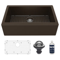 34" Farmhouse Large Single Bowl Quartz Composite Kitchen Sink Kit In Brown