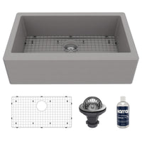 34" Farmhouse Large Single Bowl Quartz Composite Kitchen Sink Kit In Grey