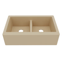 34" Farmhouse Double Equal Bowl Quartz Composite Kitchen Sink In Bisque