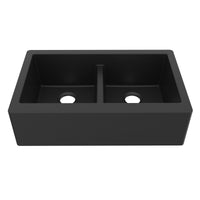 34" Farmhouse Double Equal Bowl Quartz Composite Kitchen Sink In Black
