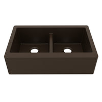 34" Farmhouse Double Equal Bowl Quartz Composite Kitchen Sink In Brown