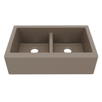 34" Farmhouse Double Equal Bowl Quartz Composite Kitchen Sink In Concrete
