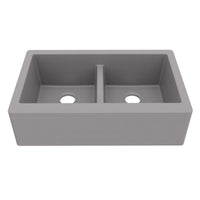 34" Farmhouse Double Equal Bowl Quartz Composite Kitchen Sink In Grey