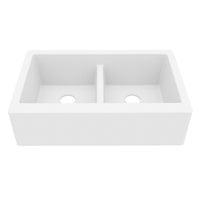 34" Farmhouse Double Equal Bowl Quartz Composite Kitchen Sink In White