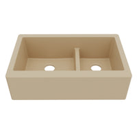 34" Farmhouse Double Offset Bowl Quartz Composite Kitchen Sink In Bisque