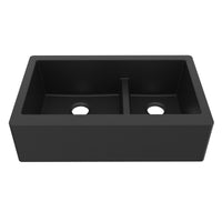 34" Farmhouse Double Offset Bowl Quartz Composite Kitchen Sink In Black