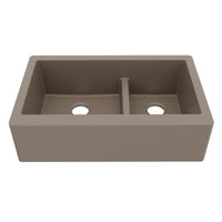 34" Farmhouse Double Offset Bowl Quartz Composite Kitchen Sink In Concrete