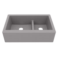 34" Farmhouse Double Offset Bowl Quartz Composite Kitchen Sink In Grey