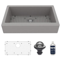 34" Retrofit Farmhouse Large Single Bowl Quartz Composite Kitchen Sink Kit In Grey
