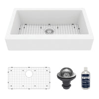 34" Retrofit Farmhouse Large Single Bowl Quartz Composite Kitchen Sink Kit In White