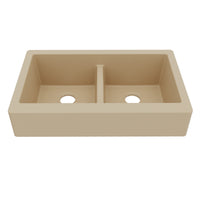 34" Retrofit Farmhouse Double Equal Bowl Quartz Composite Kitchen Sink In Bisque