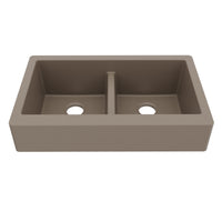 34" Retrofit Farmhouse Double Equal Bowl Quartz Composite Kitchen Sink In Concrete