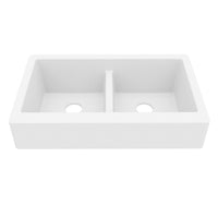 34" Retrofit Farmhouse Double Equal Bowl Quartz Composite Kitchen Sink In White