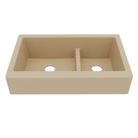 34" Retrofit Farmhouse Double Offset Bowl Quartz Composite Kitchen Sink In Bisque