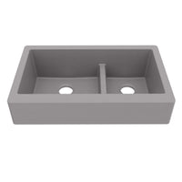 34" Retrofit Farmhouse Double Offset Bowl Quartz Composite Kitchen Sink In Grey