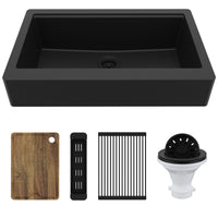 34" Apron Front Single Bowl Quartz Kitchen Sink Kit In Black