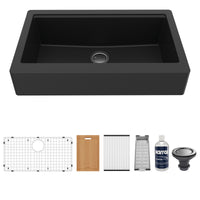 34" Retrofit Farmhouse Large Single Bowl Quartz Composite Workstation Kitchen Sink In Black