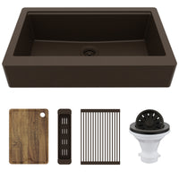 34" Apron Front Single Bowl Quartz Kitchen Sink Kit In Brown