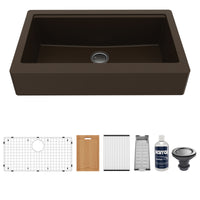 34" Retrofit Farmhouse Large Single Bowl Quartz Composite Workstation Kitchen Sink In Brown